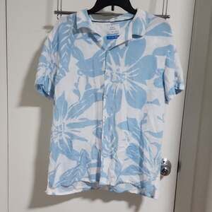 MBX Men's Blue Floral Tropical Short Sleeve Button Up Shirt Size L